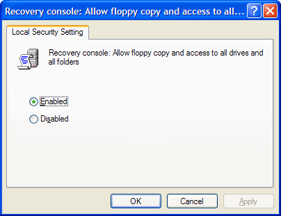 Security policy dialog box